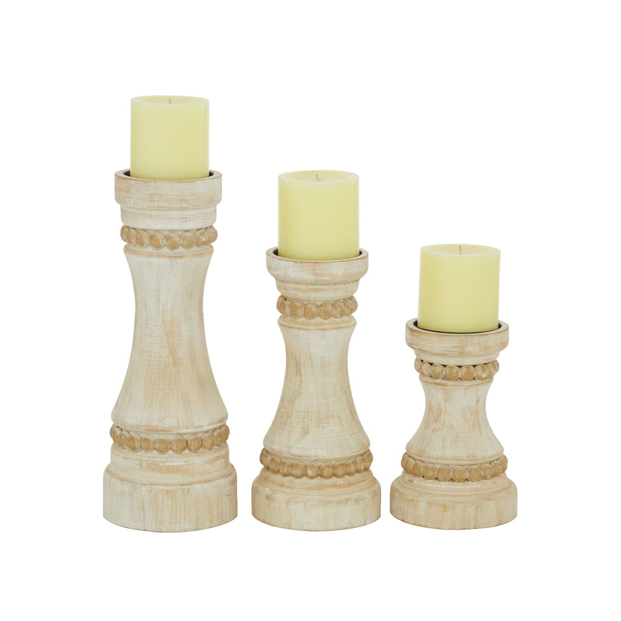 Cream Wood Farmhouse Candle Holder Set